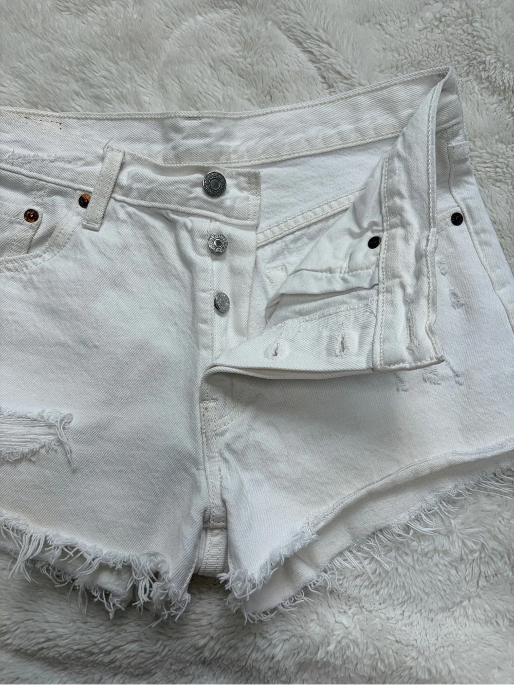 Levi's White Distressed Denim Cutoff Shorts
